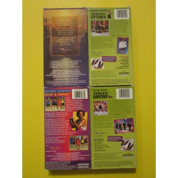 Richard Simmons 4 VHS LOT Tonin Uptown Downtown Tone & Sweat Stretchin' Classics - Picture 2 of 2